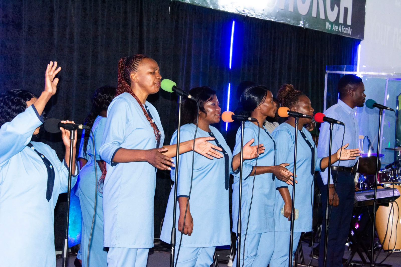 Congregation praying together